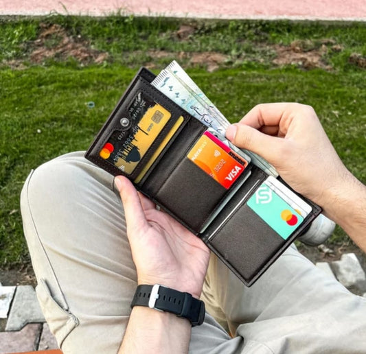 Trifold Leather Wallet for Men - Premium RFID Blocking Wallet with Card Slots & Cash Compartment