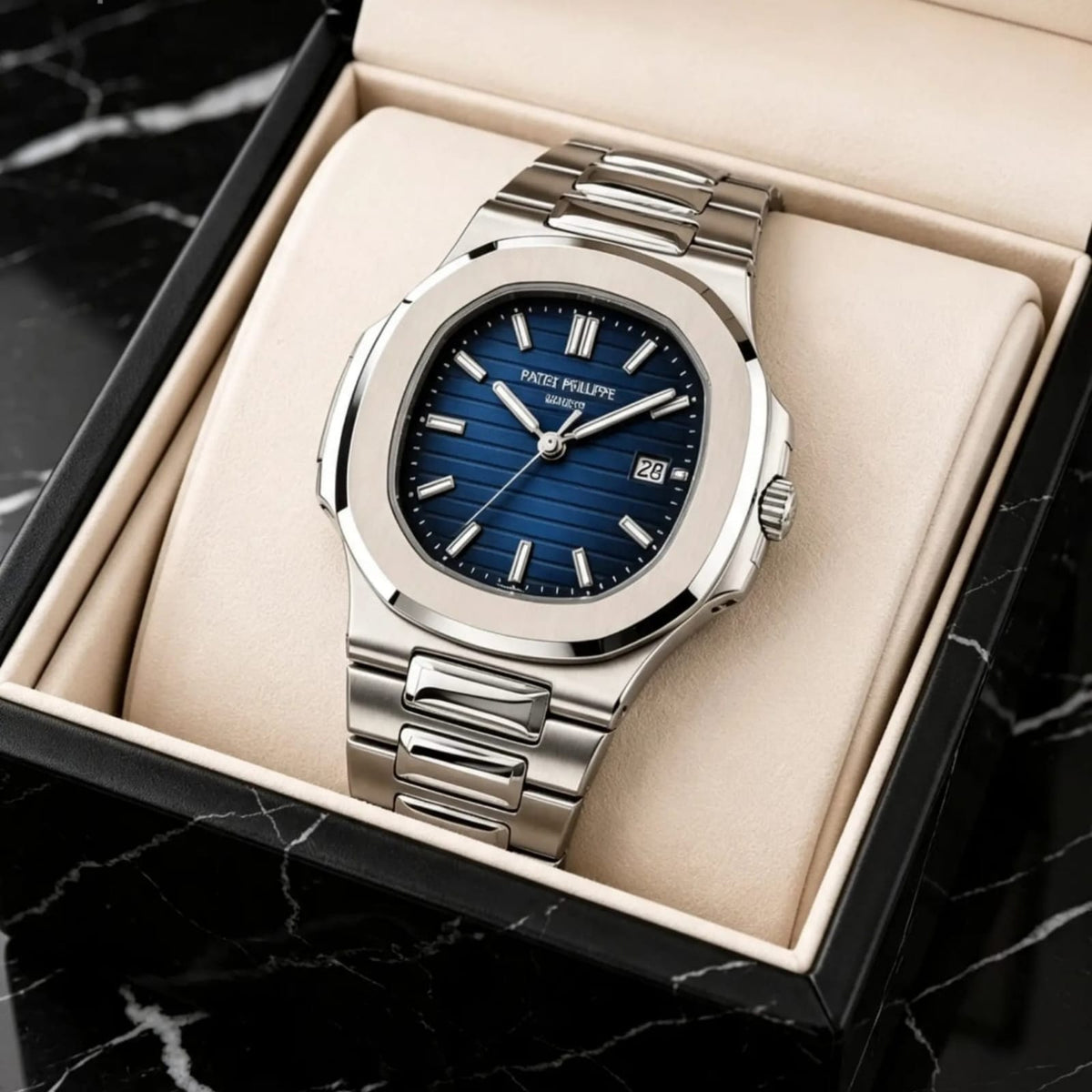 Patex Philippe Luxury Blue Dial Stainless Steel Watch