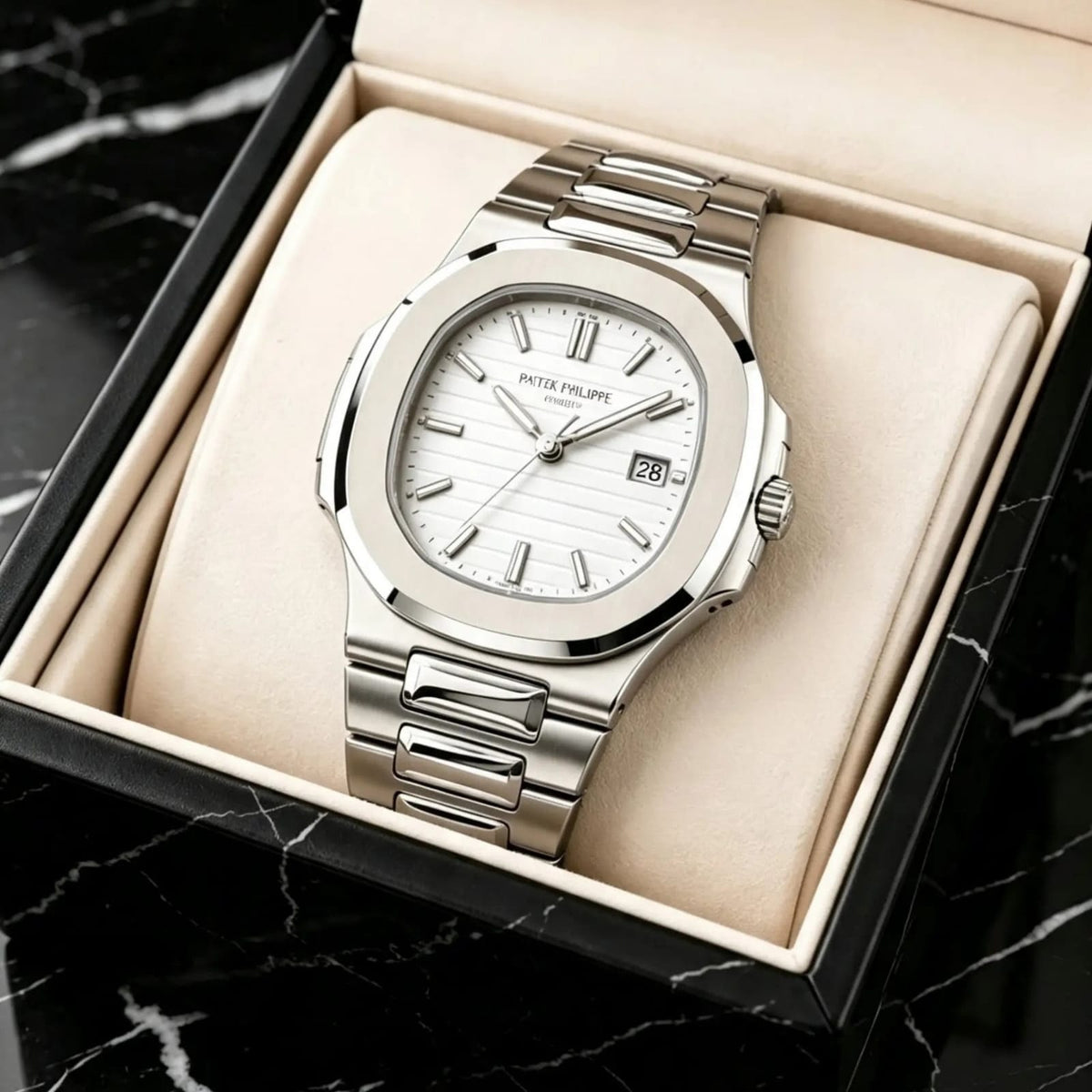 Patex Philippe Luxury White Dial Stainless Steel Watch