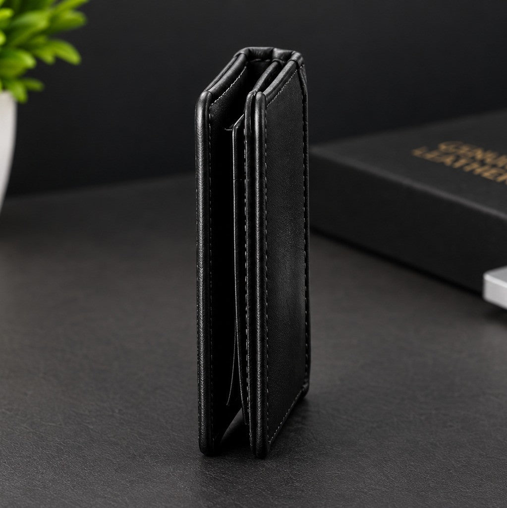 Premium Black Genuine Leather Card Holder Wallet